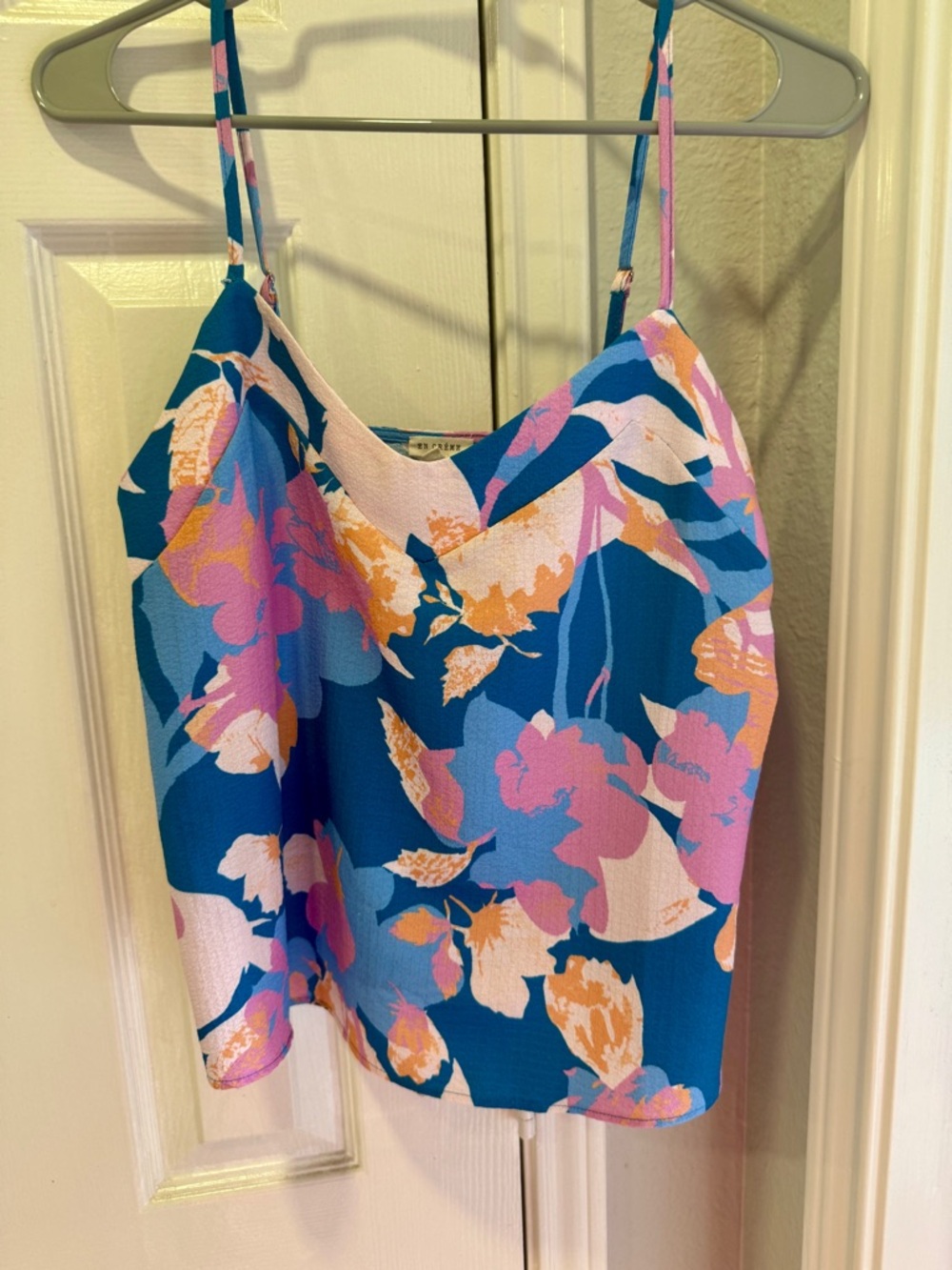 En Creme Teal Floral Spaghetti Strap Cami with Pink & Coral Accents